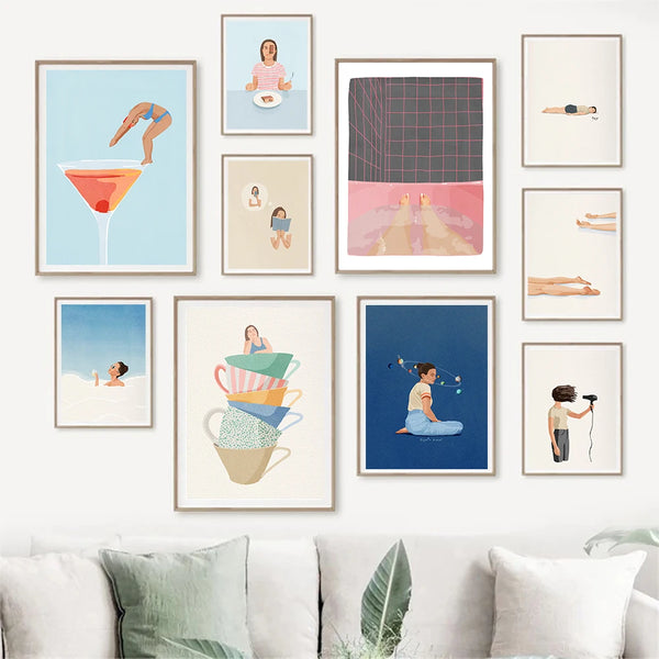 Abstract Figure Posters Swimming Girl Wall Art Canvas Minimalism Life Modern Creative Prints Pictures for Living Room Decoration ConnectRoom