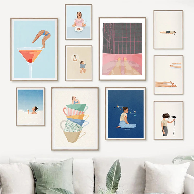 Abstract Figure Posters Swimming Girl Wall Art Canvas Minimalism Life Modern Creative Prints Pictures for Living Room Decoration ConnectRoom