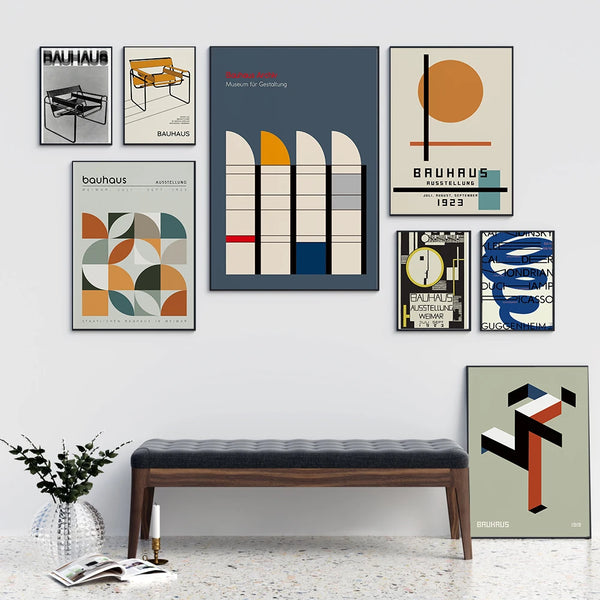 Bauhaus Exhibition Poster Chair Running Male Geometric Canvas Painting Black Orange Minimalist Abstract Wall Picture Home Decor ConnectRoom