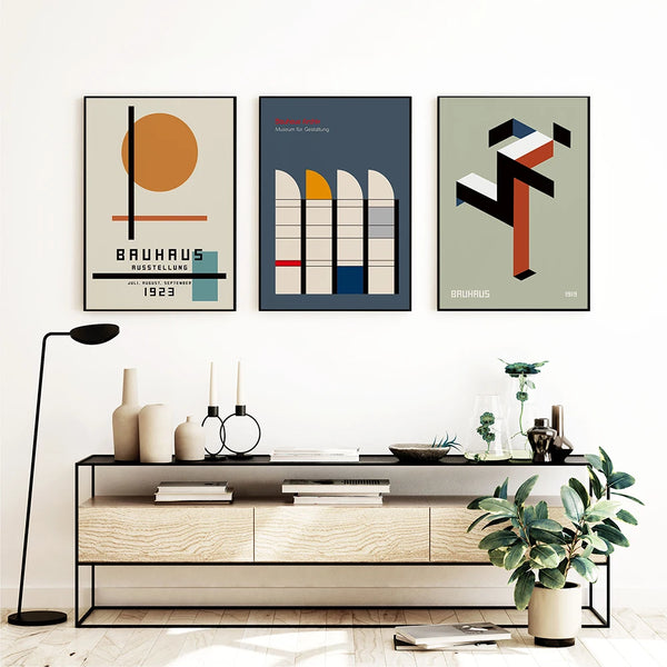 Bauhaus Exhibition Poster Chair Running Male Geometric Canvas Painting Black Orange Minimalist Abstract Wall Picture Home Decor ConnectRoom