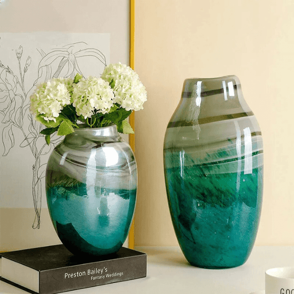 Dark Green Ripple Glass Vase ConnectRoom