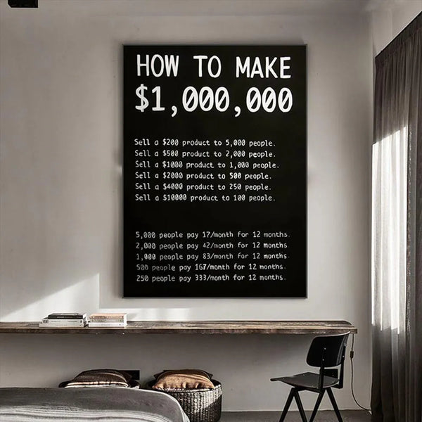 How To Make 1 Million Dollars Motivational Quote Canvas Print Painting Office Decor Wall Art Inspirational Money Artwork Poster ConnectRoom