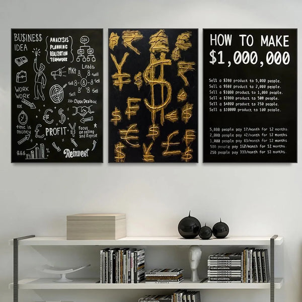 How To Make 1 Million Dollars Motivational Quote Canvas Print Painting Office Decor Wall Art Inspirational Money Artwork Poster ConnectRoom